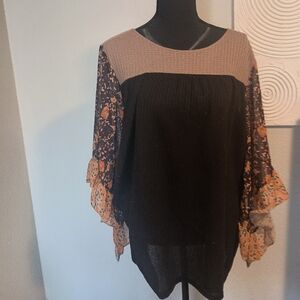 Elegant Black and Orange Lace Women's Top